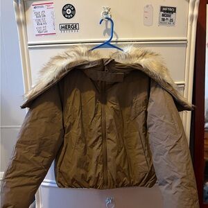 NWT NVLT Tan Puffer Jacket with Fur Trim